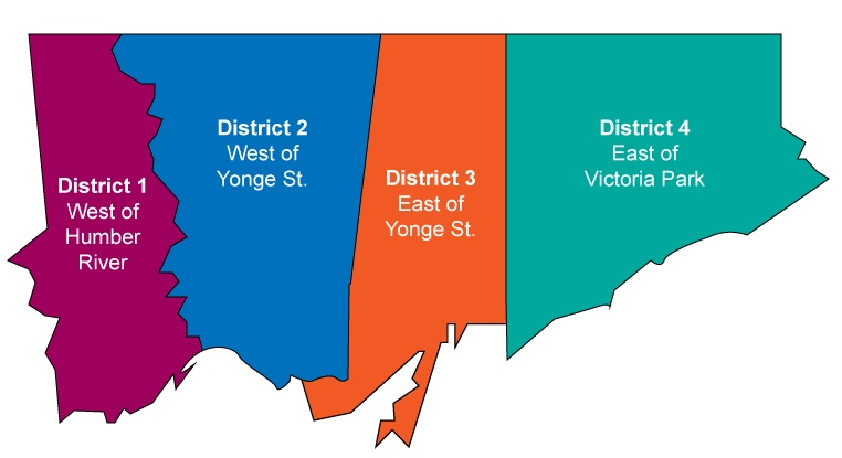 Toronto daytime collection map showing the district boundaries.