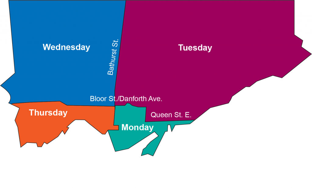 Toronto nighttime collection map showing the collection day boundaries.