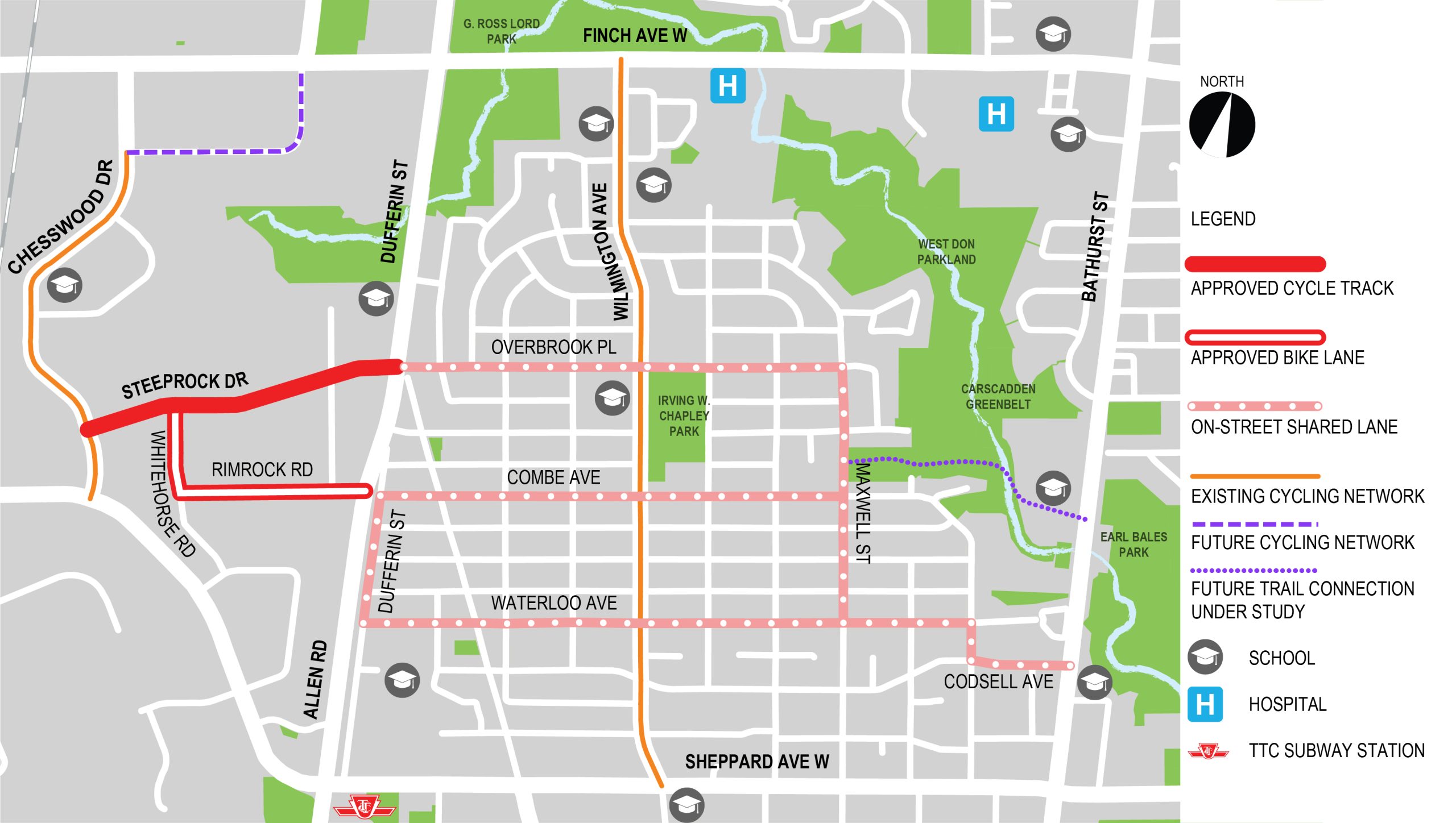 This map shows the areas where installation of cycle tracks and bike lanes are planned