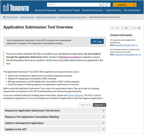Screenshot of the new AST overview page.