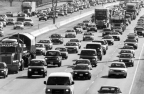 Cars experiencing traffic congestion on a highway.