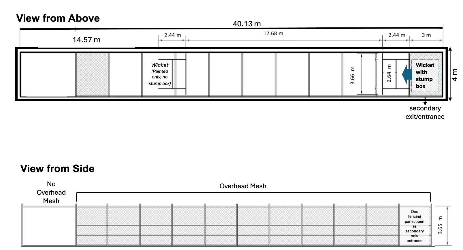 Batting cage technical drawing.