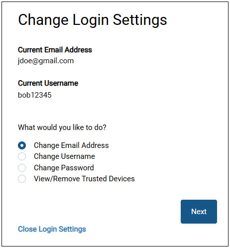 Change login settings screenshot